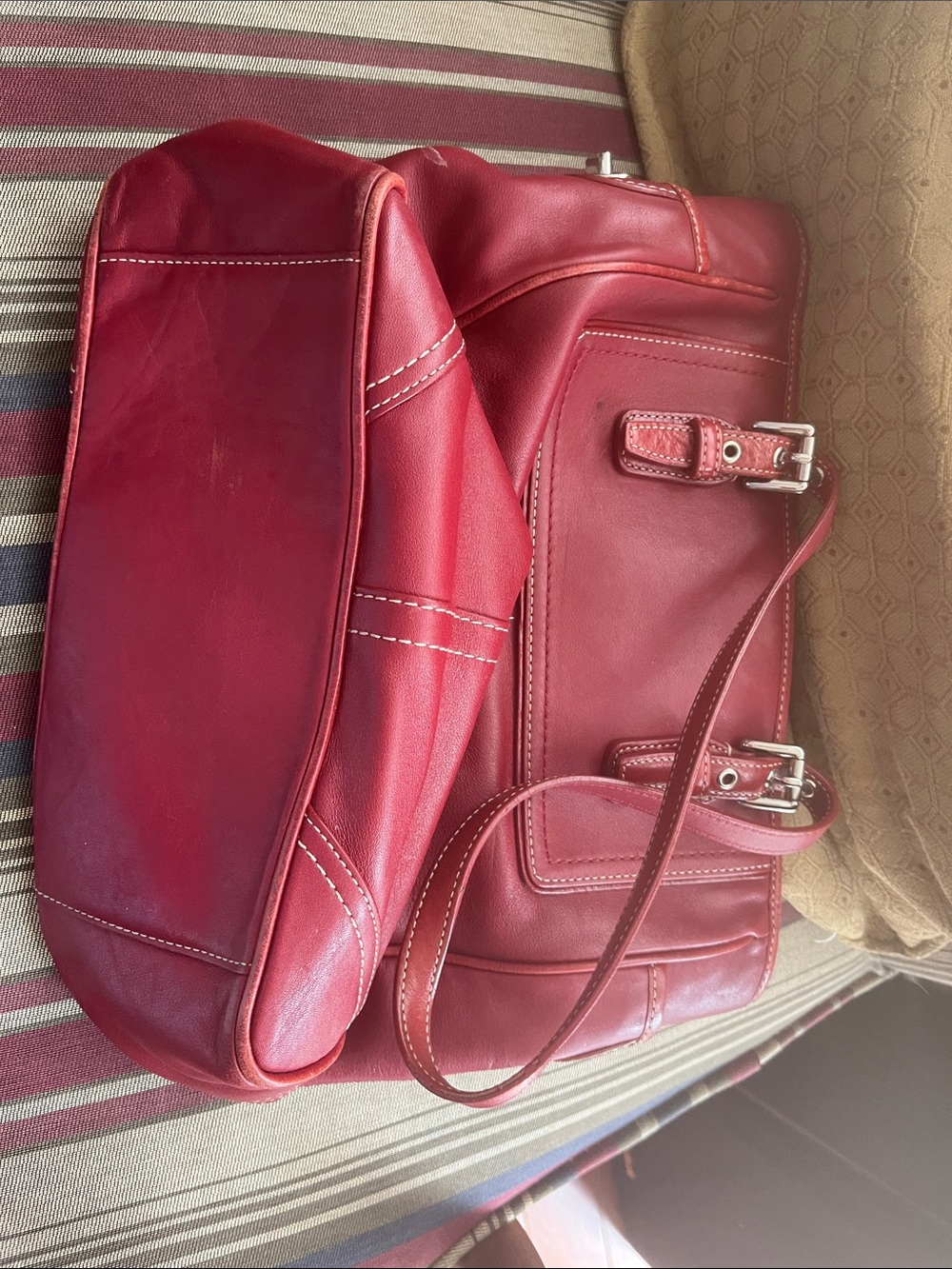 Coach Cherry Red Leather Tote with Silver Hardware - Picture 3 of 7